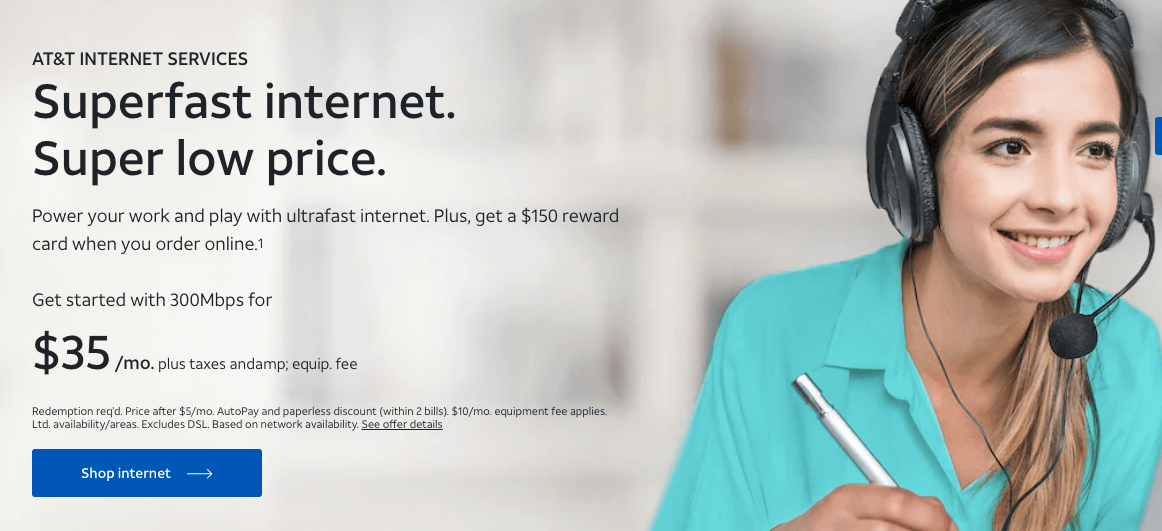 Screenshot of the cheapest AT&T Fiber plan.