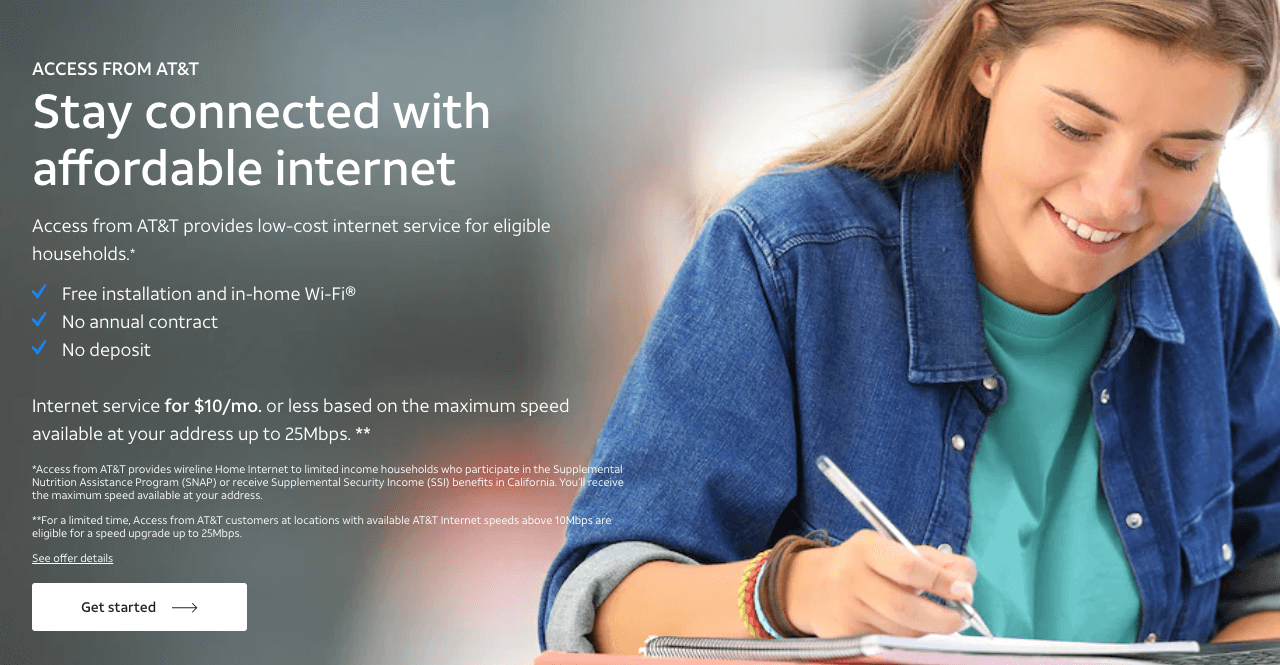 Example page for AT&T low-income plan.