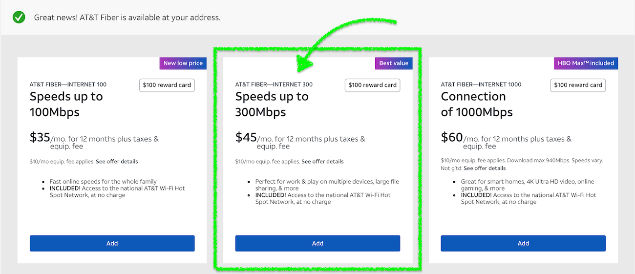 AT&T plan buying flow screenshot.