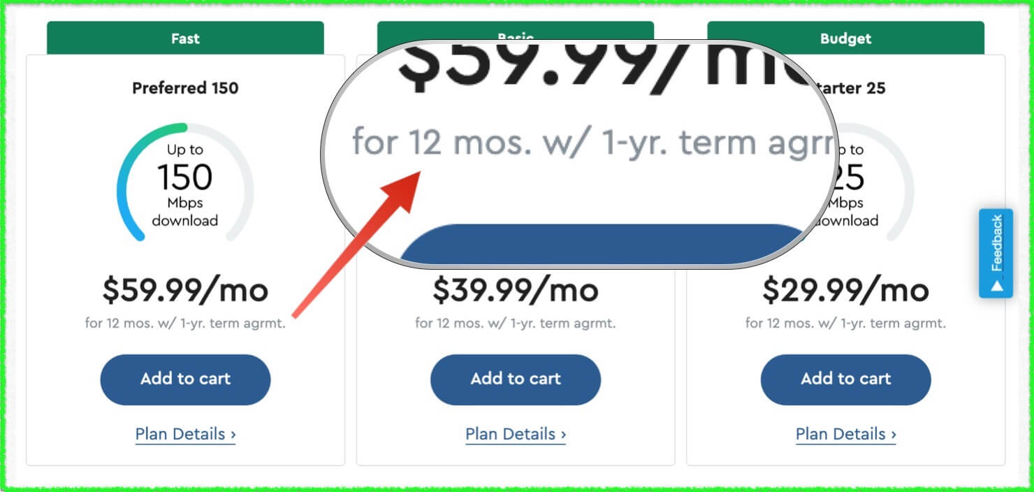 Cox signup screenshot, pricing detail.