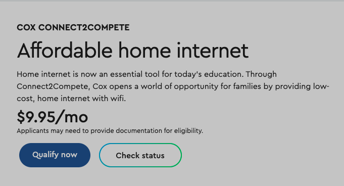 Cox internet low income plan example.