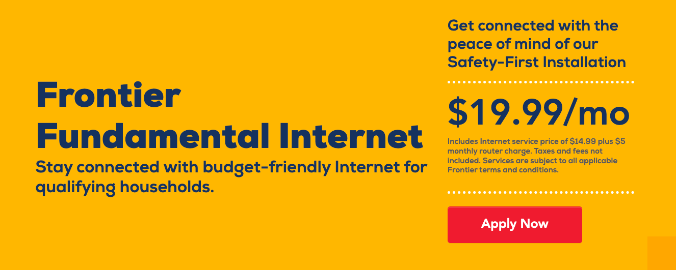 Screenshot of core features and offer from Frontier for low-income customers.