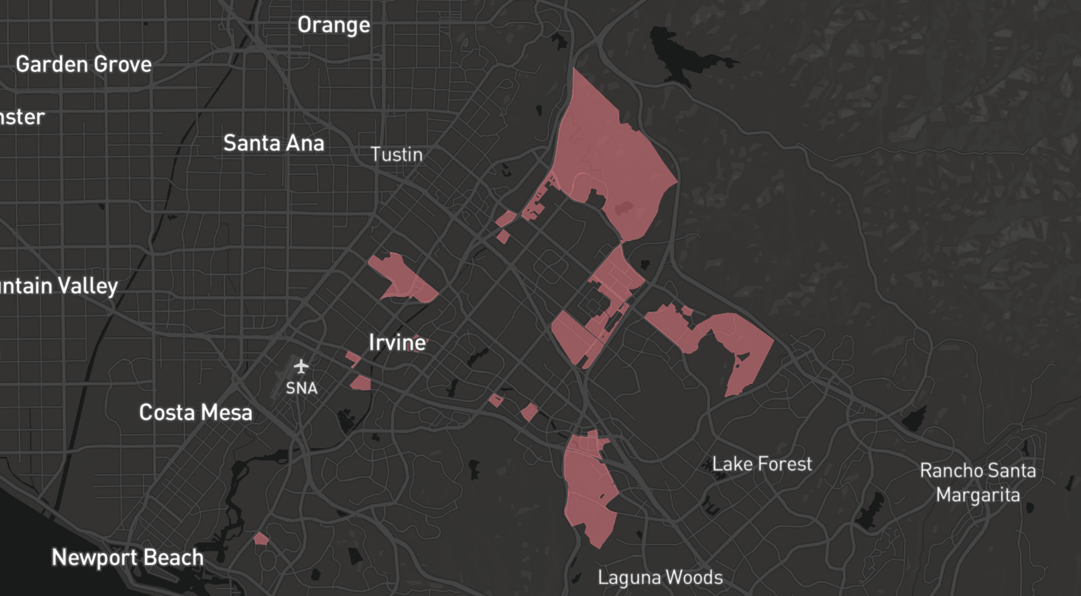 Google Fiber coverage snapshot Irvine as of 2022