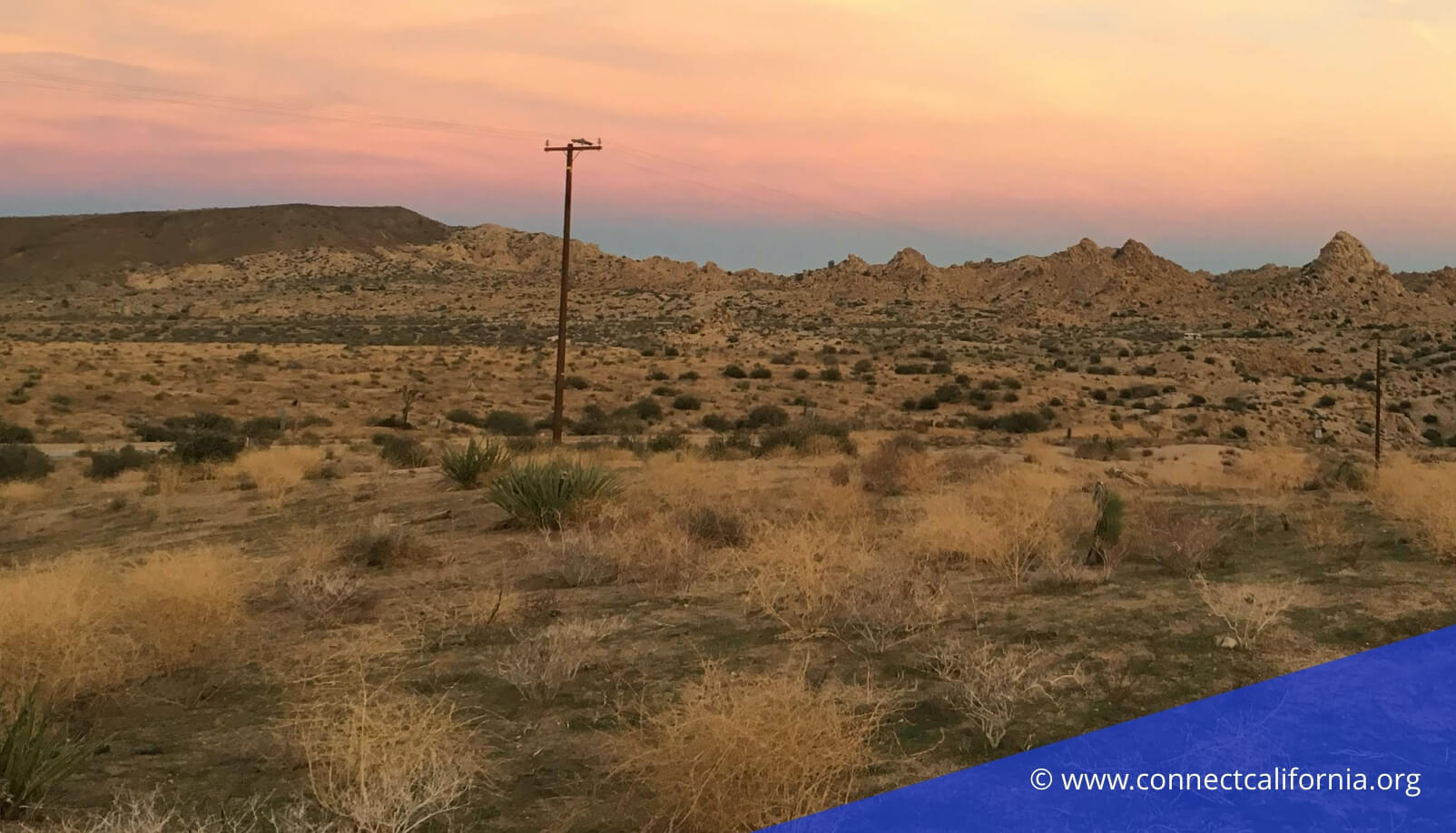 Rural power and utility line in California.