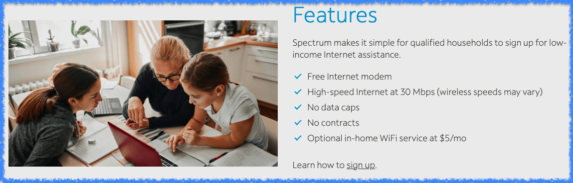 Spectrum low income plan screenshot.