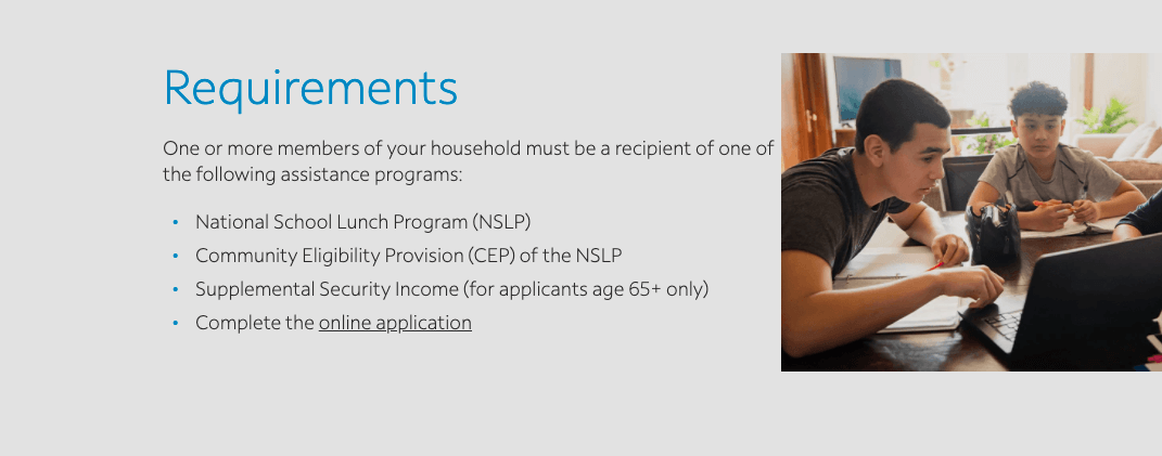 Spectrum subsidy plan income requirements screenshot.