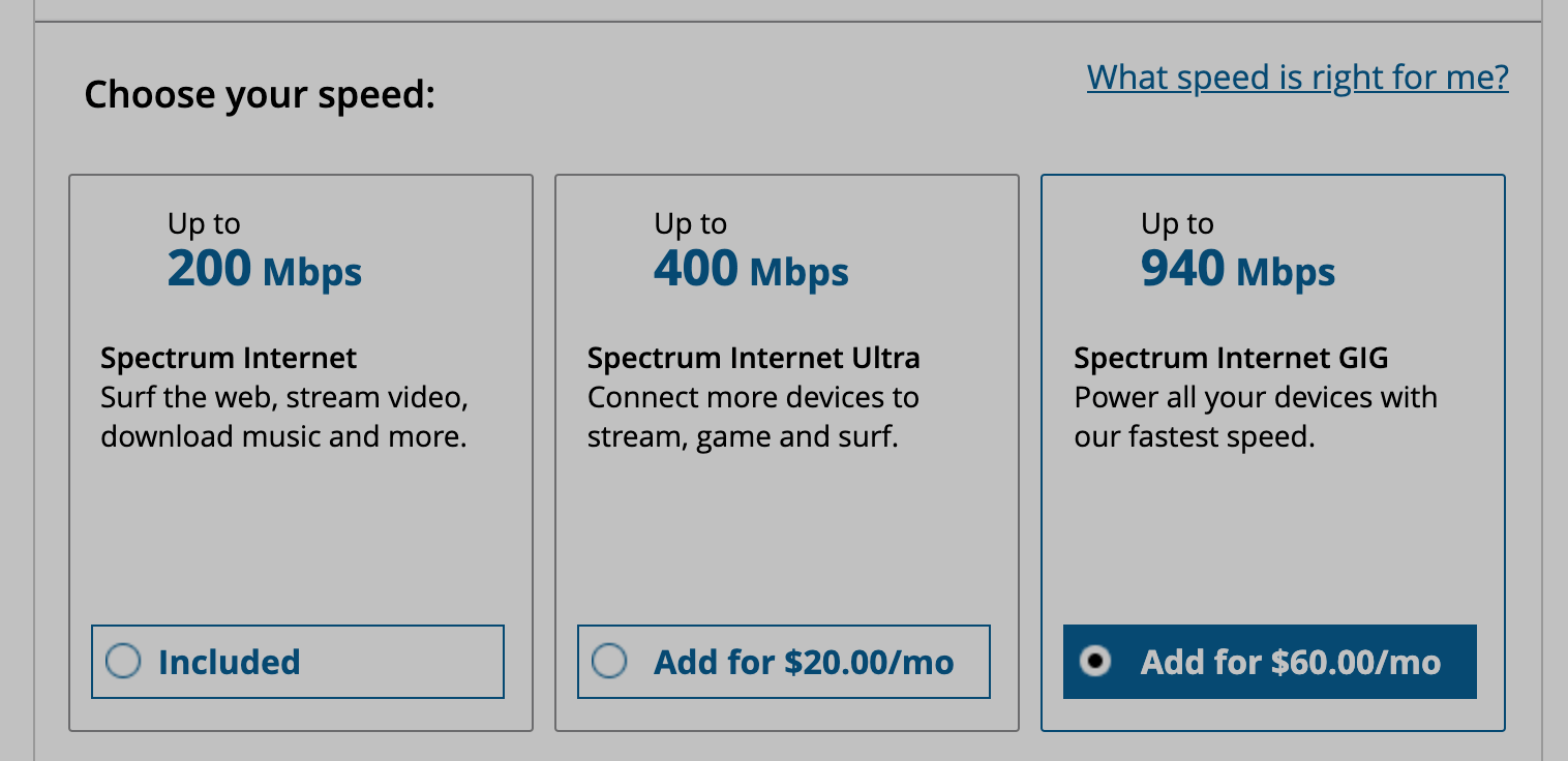 Spectrum internet GIG checkout