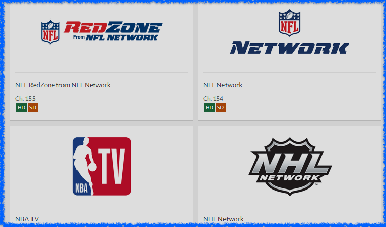 Dish TV sports pack screenshot.