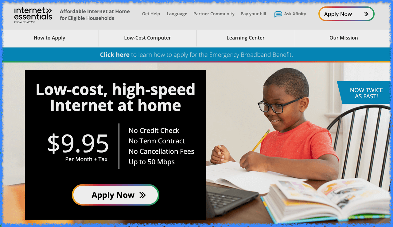 Screenshot of Xfinity's low income plan.