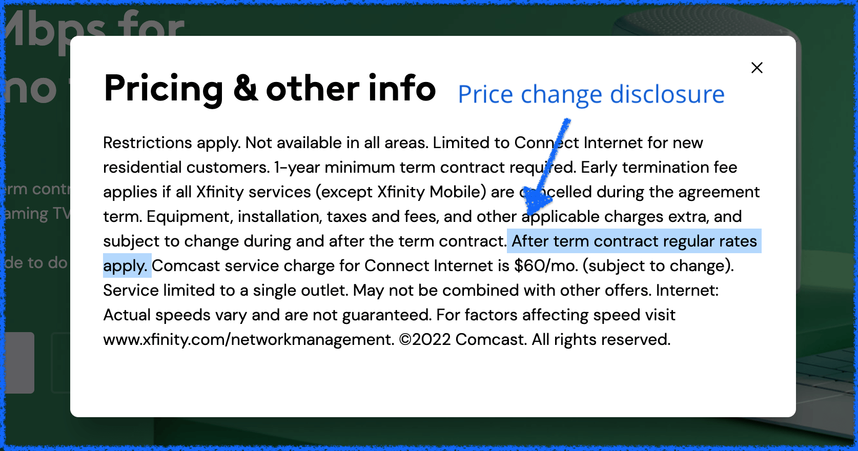 Xfinity fine print example.