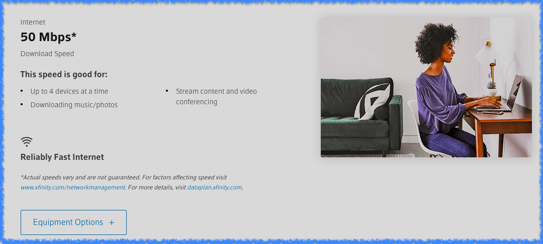Screenshot of Xfinity's cheapest plan.