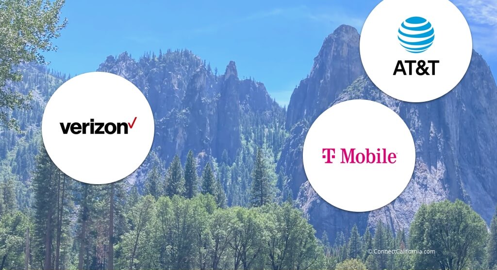 Photo of Yosemite park with mobile carrier logos superimposed.